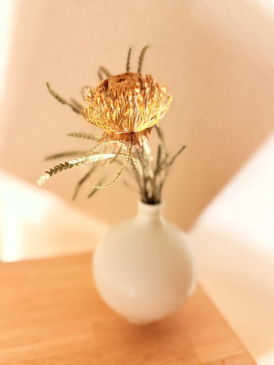 サロンに飾った花と白い花瓶